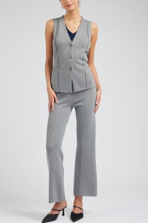 High-Waist Straight Leg Sweater Pants in Heather Grey