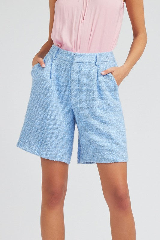 High-Rise Side Pocket Tweed Shorts