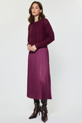 Pleated Satin Midi Dress & Knit Sweater Set