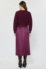 Pleated Satin Midi Dress & Knit Sweater Set