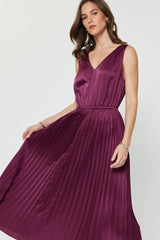 Pleated Satin Midi Dress & Knit Sweater Set