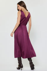 Pleated Satin Midi Dress & Knit Sweater Set