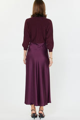 Wine Knit & Satin Contrast Maxi Dress