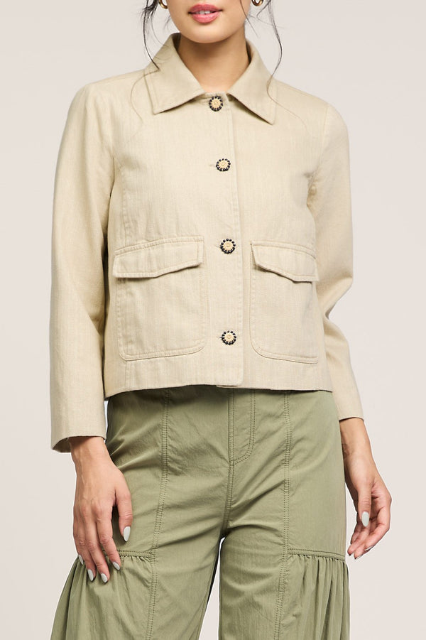 3/4 Sleeve Point Collar Cotton Jacket