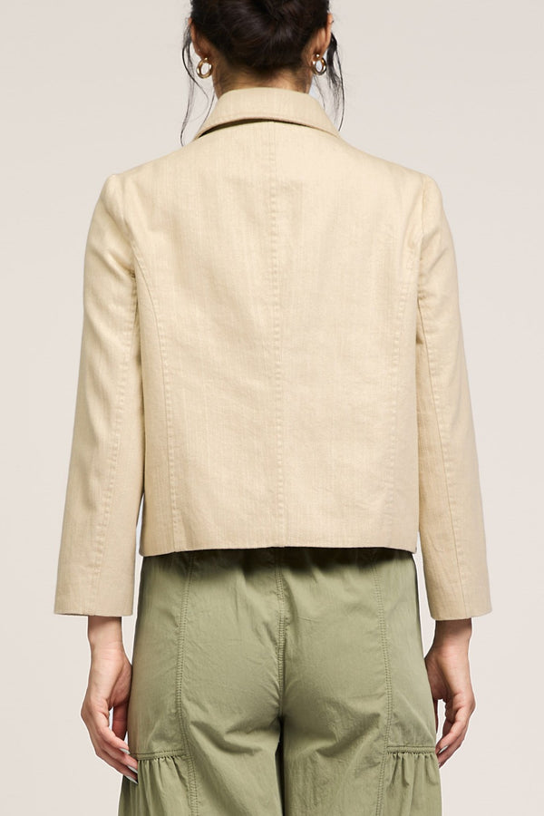 3/4 Sleeve Point Collar Cotton Jacket