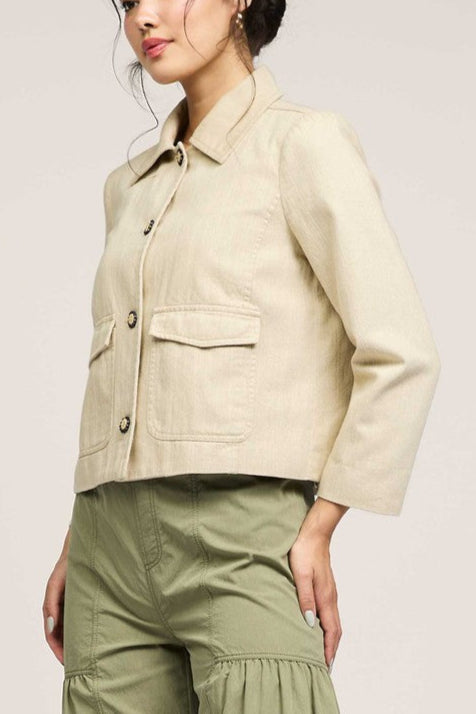 3/4 Sleeve Point Collar Cotton Jacket