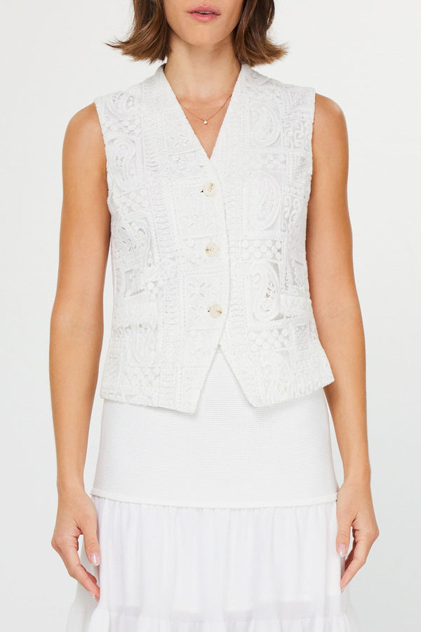 White Sleeveless Button-Down Vest