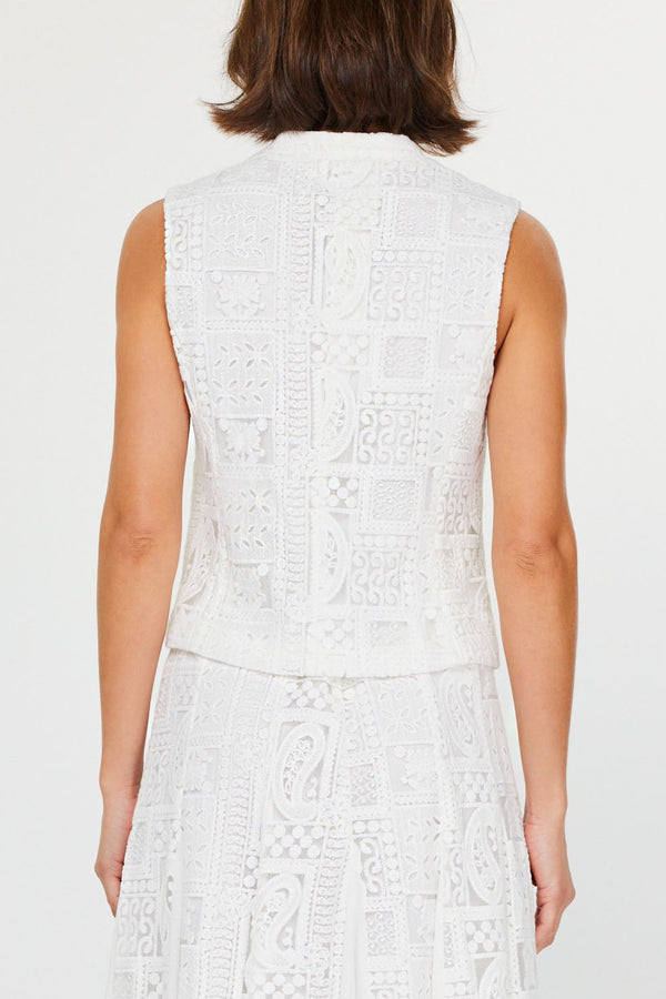 White Sleeveless Button-Down Vest