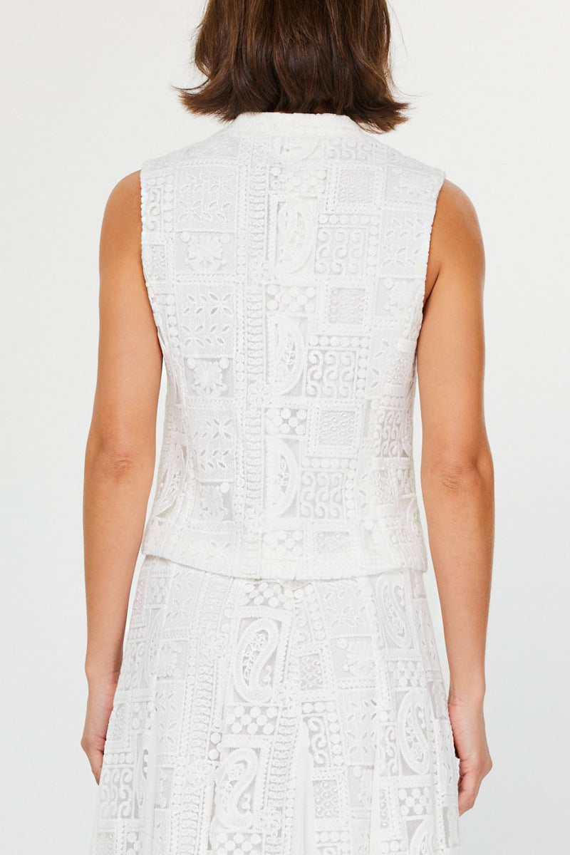 White Sleeveless Button-Down Vest