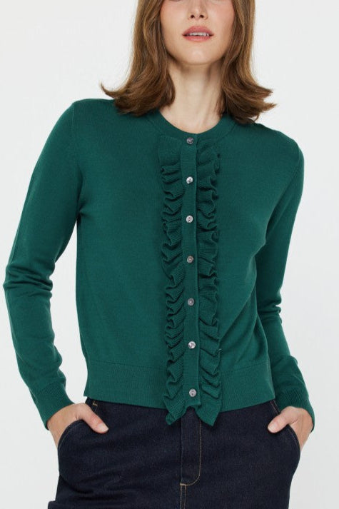 Elegant Emerald Ruffled Cardigan