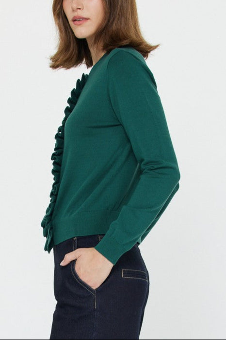 Elegant Emerald Ruffled Cardigan