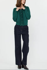 Elegant Emerald Ruffled Cardigan