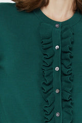 Elegant Emerald Ruffled Cardigan
