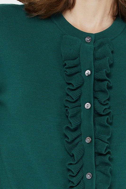Elegant Emerald Ruffled Cardigan