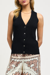 V-Neck Sleeveless Button-Down Sweater