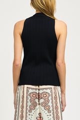 V-Neck Sleeveless Button-Down Sweater