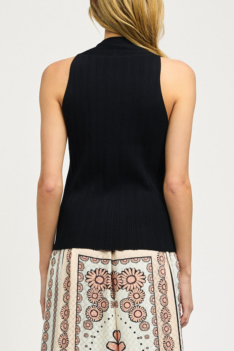 V-Neck Sleeveless Button-Down Sweater