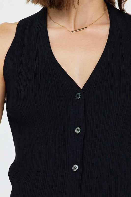 V-Neck Sleeveless Button-Down Sweater