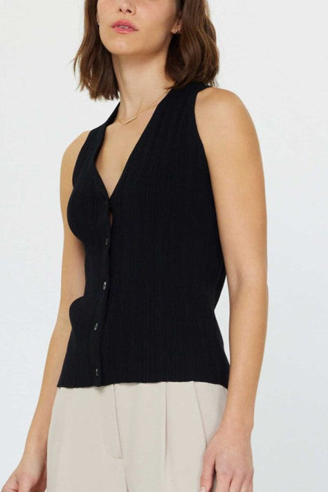 V-Neck Sleeveless Button-Down Sweater