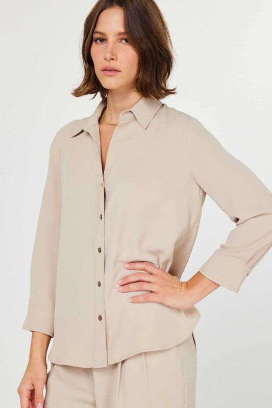 3/4 Sleeve Button-Down Shirt