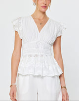 White Embroidered Peplum Blouse