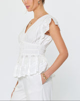 White Embroidered Peplum Blouse