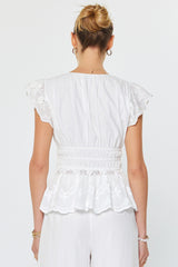 White Embroidered Peplum Blouse