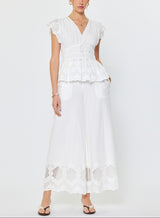 White Embroidered Peplum Blouse