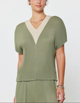 V-Neck Dolman Sleeve Pleated Top