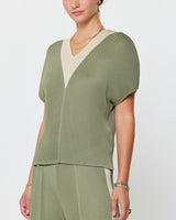 V-Neck Dolman Sleeve Pleated Top