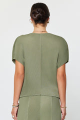 V-Neck Dolman Sleeve Pleated Top