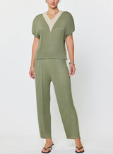 V-Neck Dolman Sleeve Pleated Top