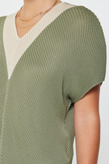 V-Neck Dolman Sleeve Pleated Top