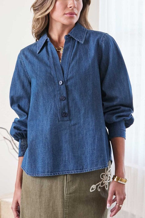 Cotton Classic Collar Denim Blouse