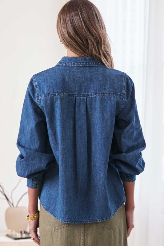 Cotton Classic Collar Denim Blouse