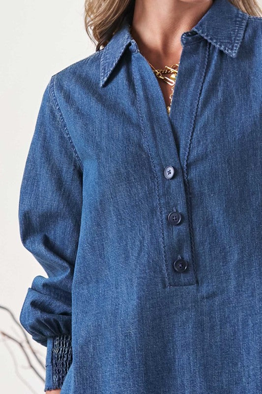 Cotton Classic Collar Denim Blouse