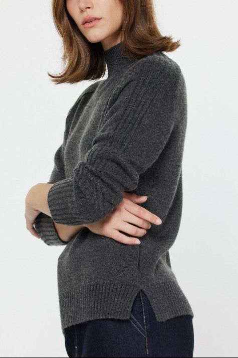 Mock Neck Rib Detail Sweater (2 Color Ways)
