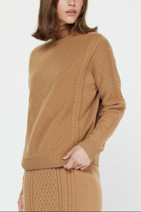 Cable Knit Pattern Caramel Sweater