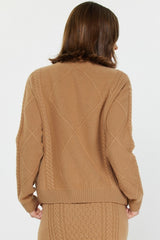 Cable Knit Pattern Caramel Sweater