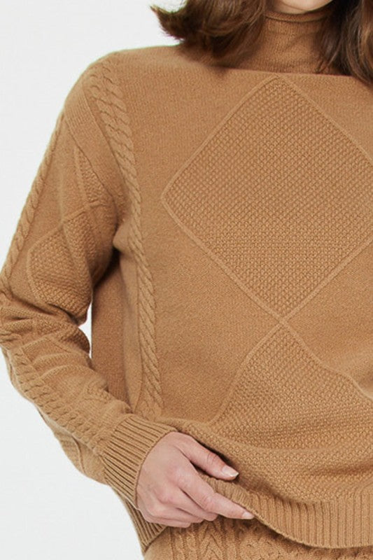 Cable Knit Pattern Caramel Sweater