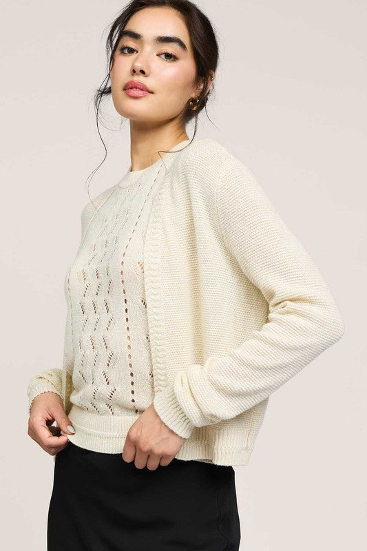 Micro-Sequined Sleeveless Sweater Top & Cardigan Set