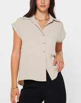Cap Sleeve Button Down Blouse (2 Color Ways)