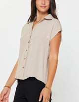 Cap Sleeve Button Down Blouse (2 Color Ways)