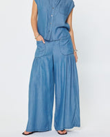 Cap Sleeve Button Down Denim Blouse