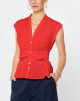 Red Tie-Waist Peplum Blouse