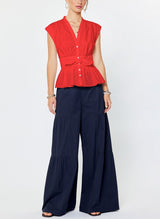 Red Tie-Waist Peplum Blouse