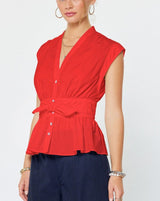 Red Tie-Waist Peplum Blouse
