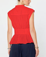 Red Tie-Waist Peplum Blouse