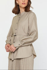 Pinstriped Rhinestone Belted Top
