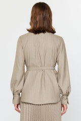 Pinstriped Rhinestone Belted Top